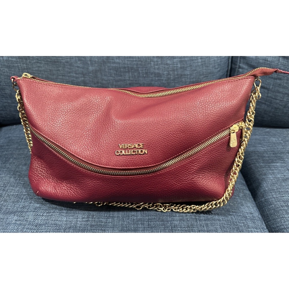 Versace Collection Leather Vitello stampa  Alce Satchel Messenger Bag